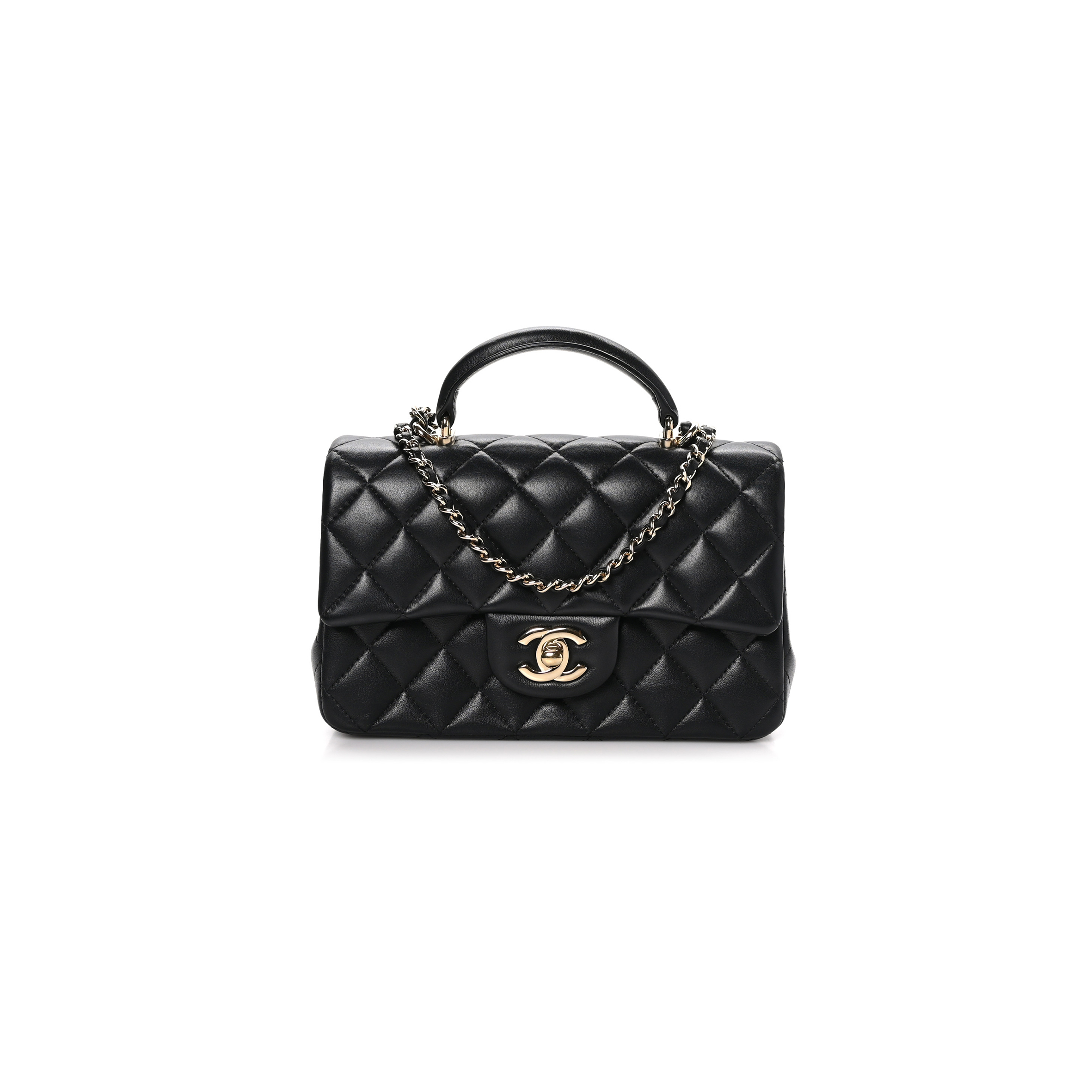 CHANEL LAMBSKIN QUILTED MINI TOP HANDLE RECTANGULAR FLAP BLACK (20*12*6cm) 